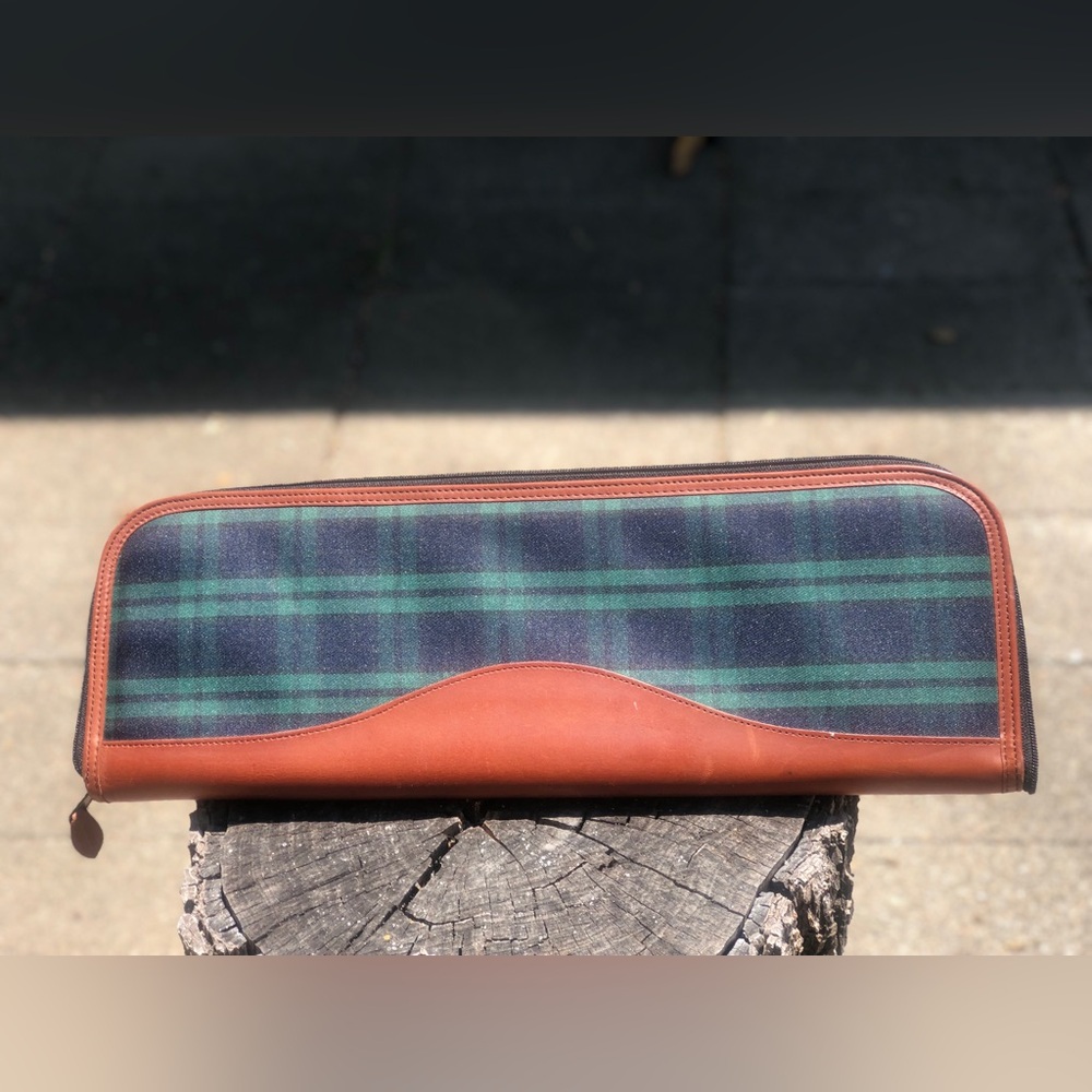 Men's Green & Navy Plaid Leather-Trim Travel Tie Case